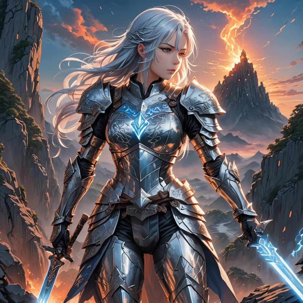 Anime Warrior Princess with Glowing Sword in Manga Style