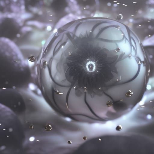 Black Rose with White Orbs, Detailed Digital Art