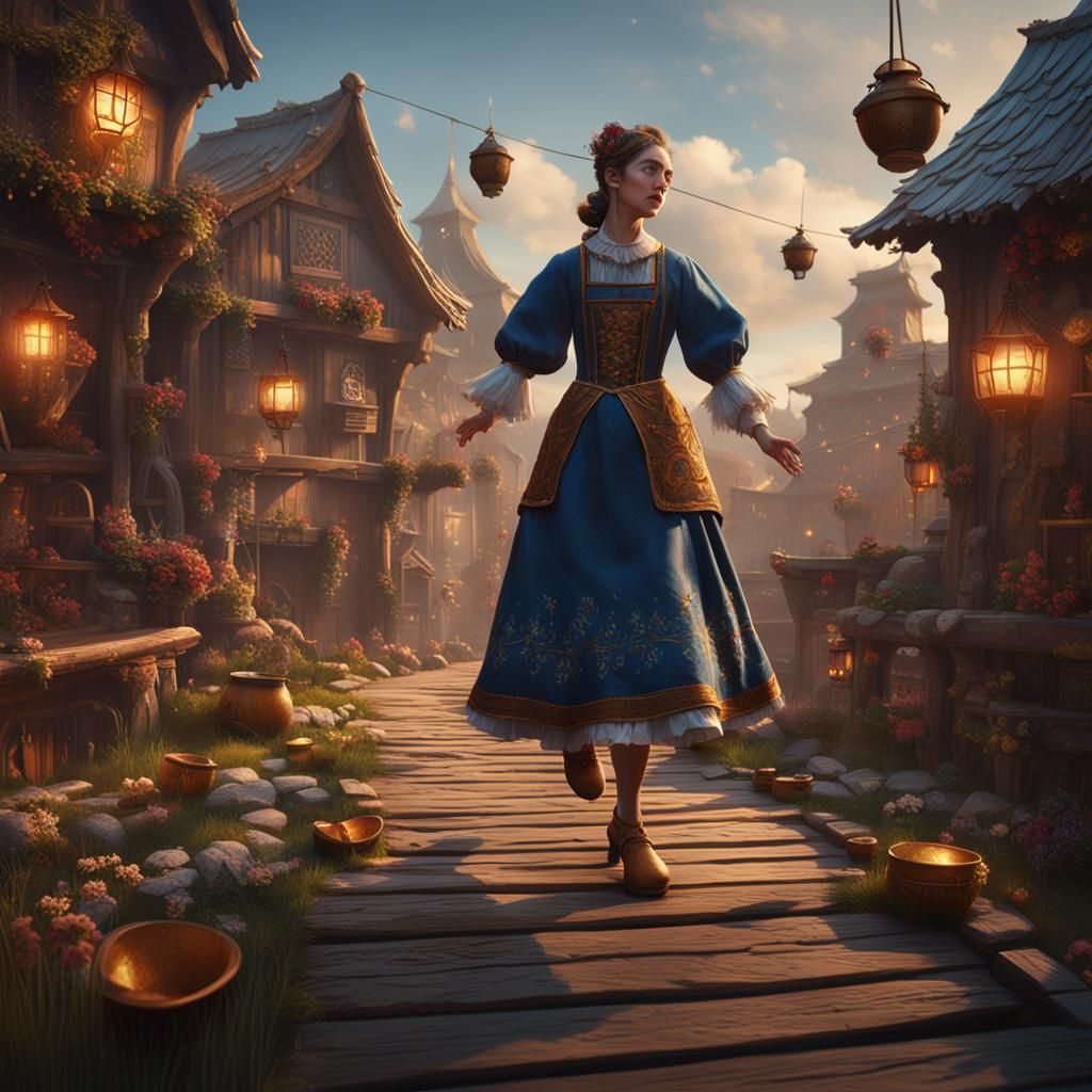 Fantastical Dance of Wooden Clogs: Detailed Matte Painting