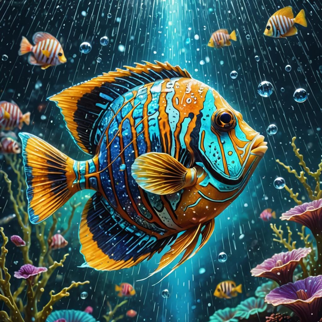 Holographic Butterfly Fish in Astral Ocean Rain