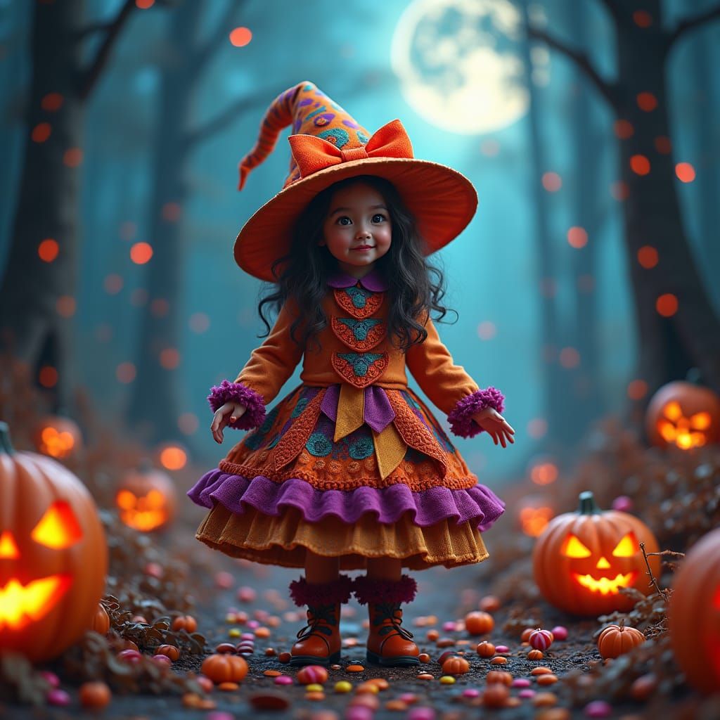 Halloween Girl in Mystical Forest, Fantasy Art