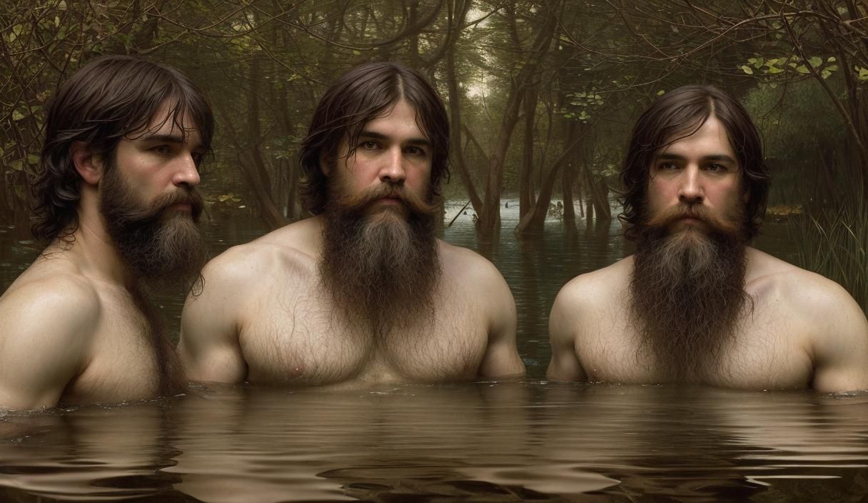 Narcissus and Satyrs in Waterhouse Style