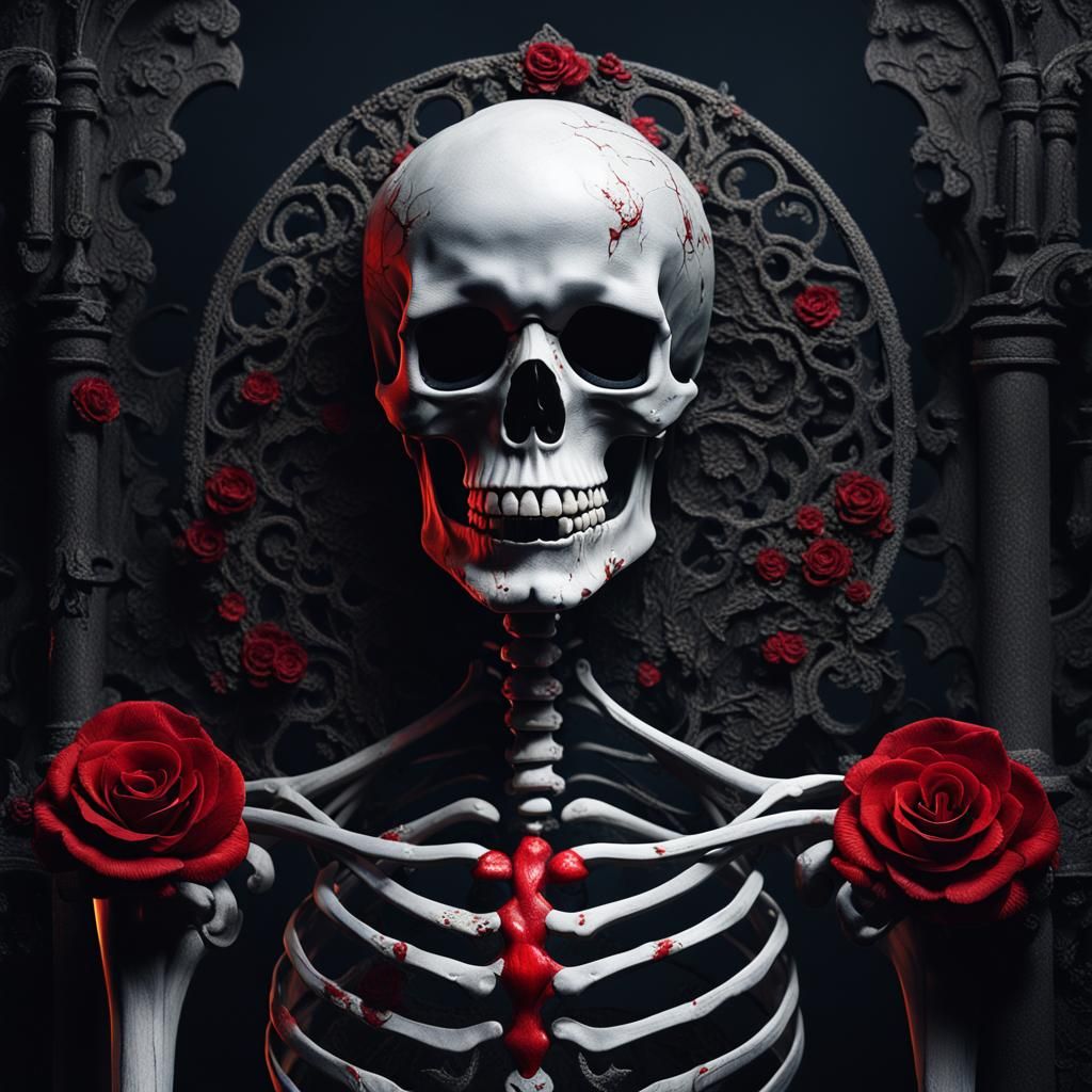 Skeleton with Red Lips in Superflat Digital Art