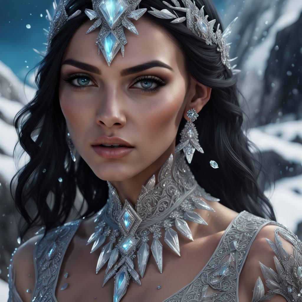 Diamond Ice Goddess Portrait in Hyperrealistic Detail
