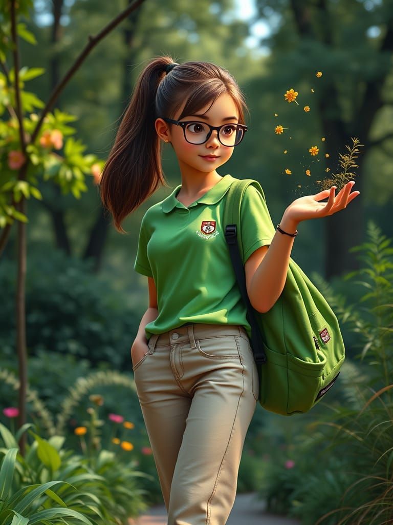 Fantastical Girl Catches Blooming Plants in Central Park