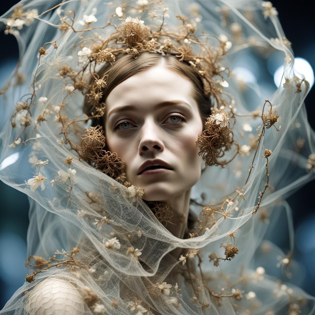Botanical Rococo with Transparent Veil and Bokeh
