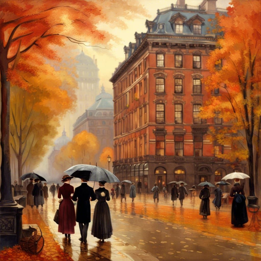 Gilded Age Cityscape with Starry Night Sky