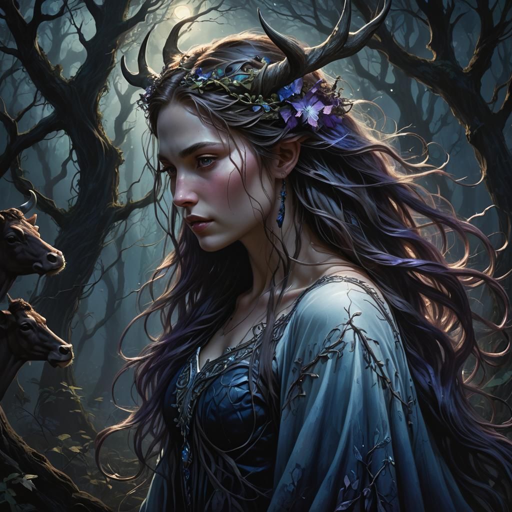 Mystical Hulder Emerges from Shadowy Forest