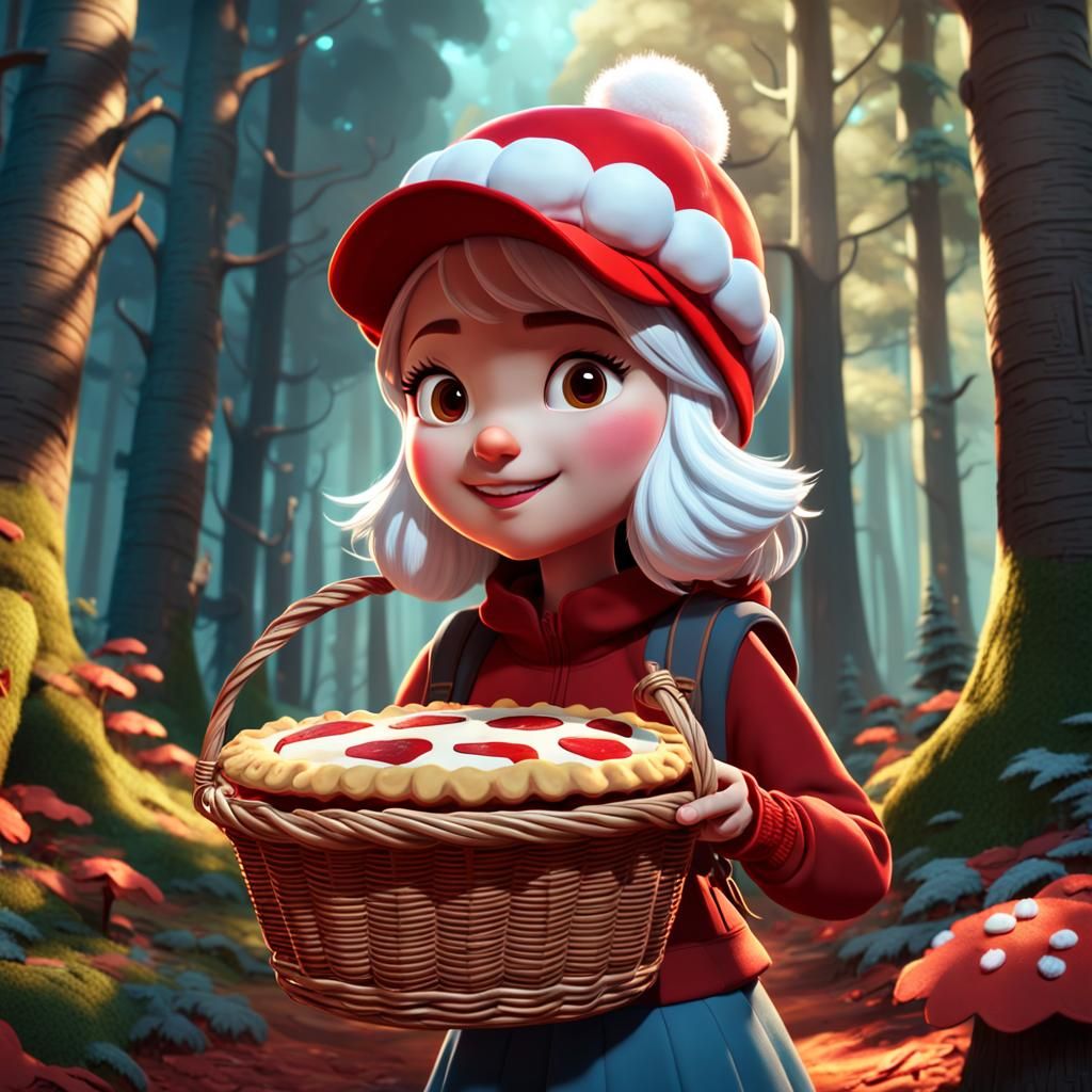 Girl with Pies in Forest: 3D Cartoon Art