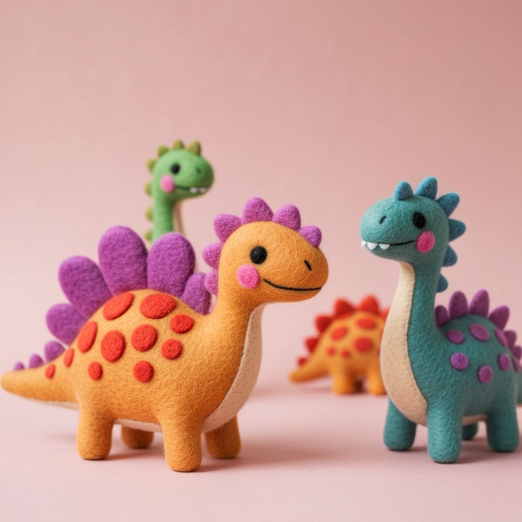 Adorable Needle Felt Dinosaur Plushies in Whimsical Style