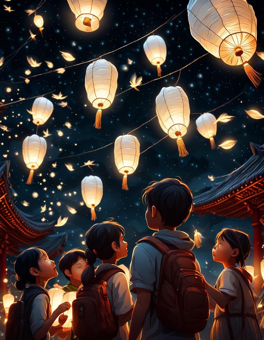 Kids Launch Lanterns into Starry Night Sky