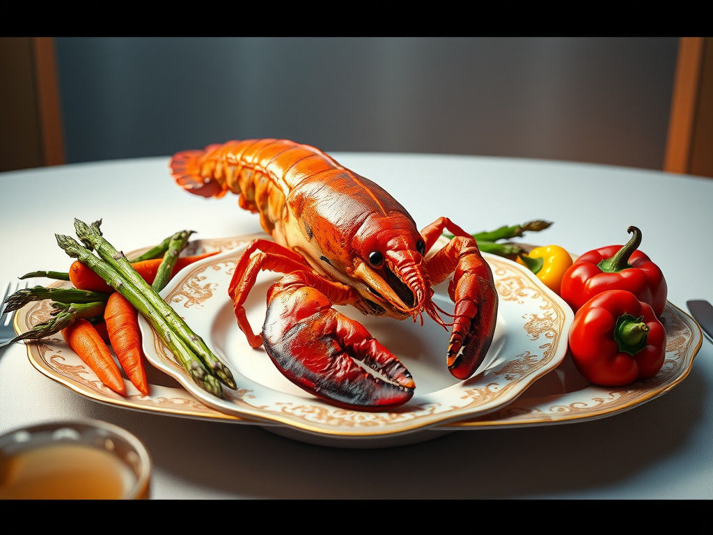 Hyperrealistic Grilled Lobster with Vegetables