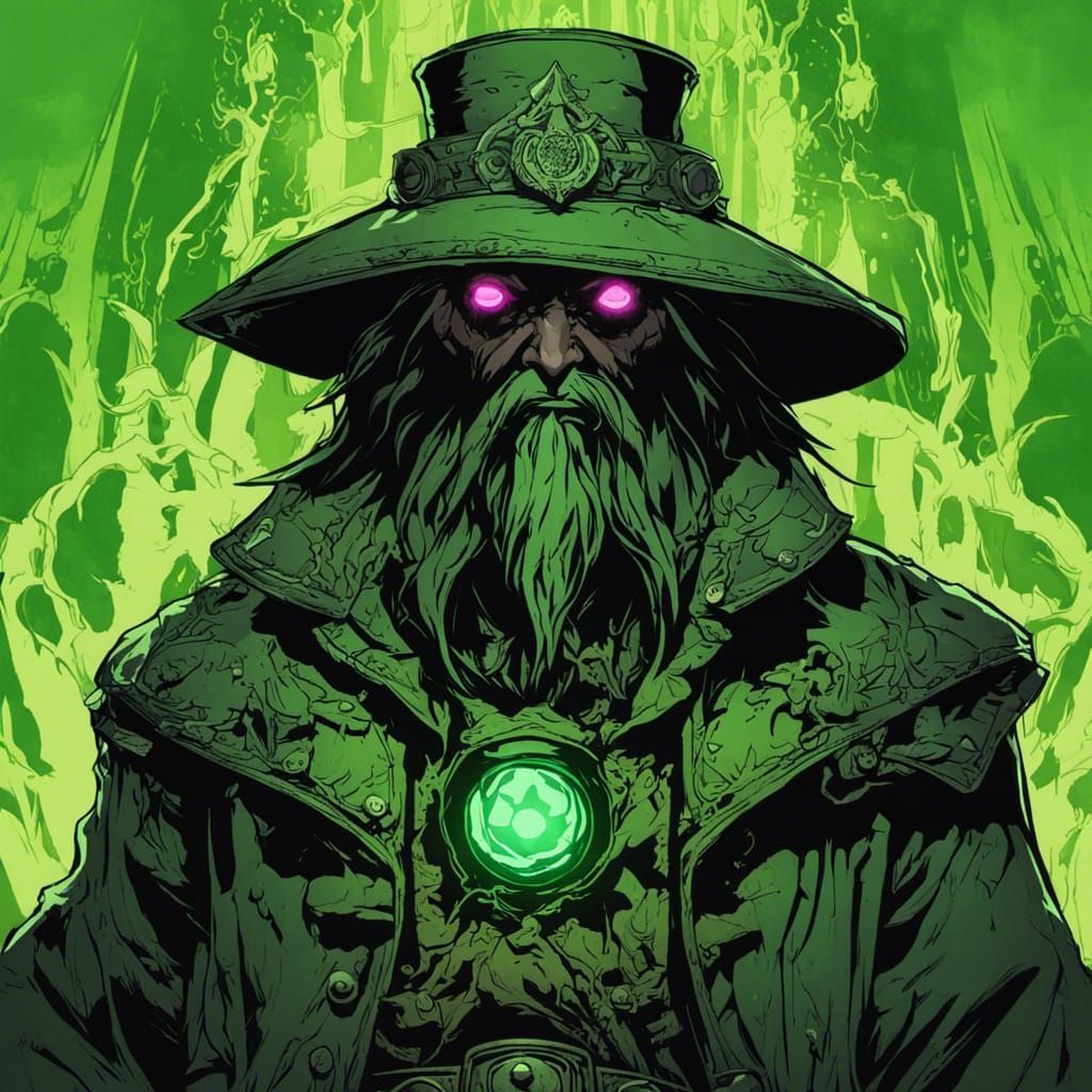 Anime Hag with Neon Glow and Mud Green Aura