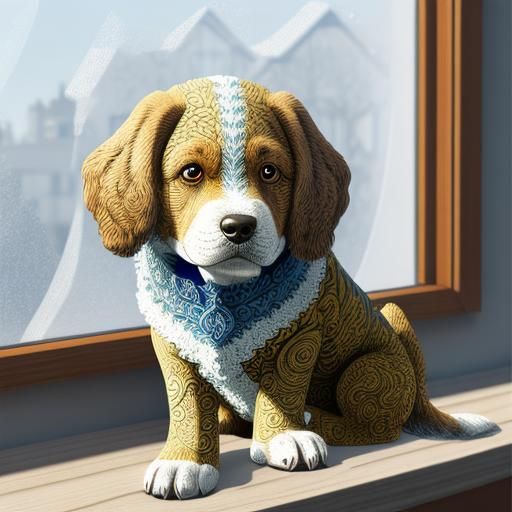 Dog on Window in Abstract Vector Style