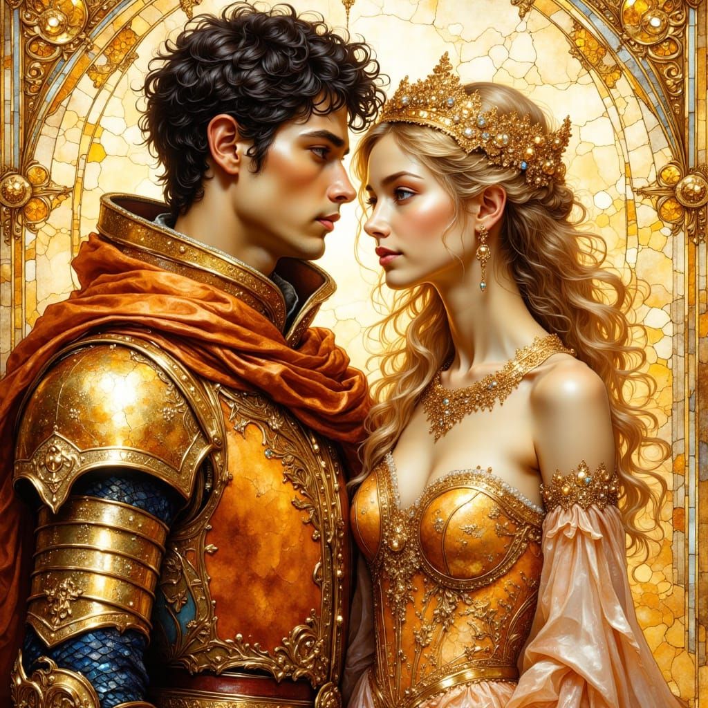 Medieval Knight and Maiden in Impressionist Style