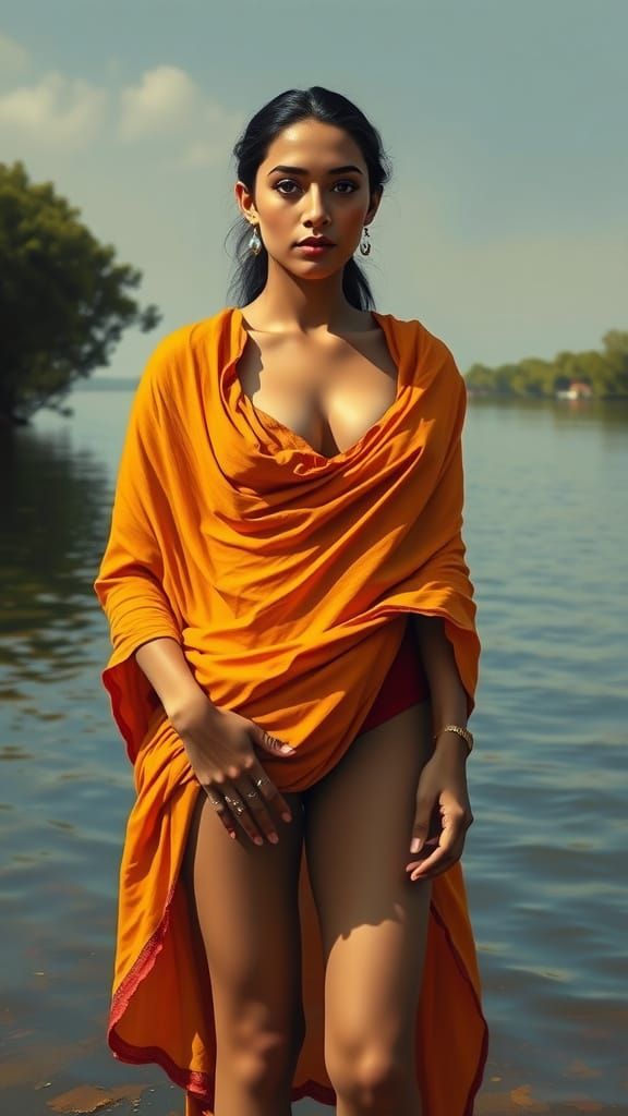 Indian Goddess in Saffron Shawl