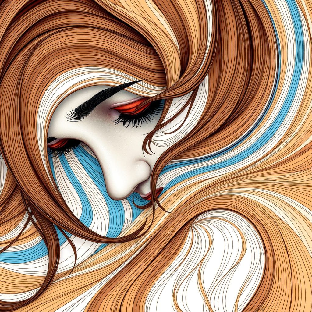 Abstract Woman Expressing Grief with Streaks of Color