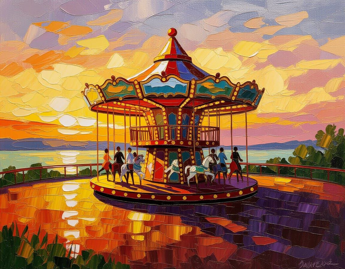 Vintage Carousel Masterpiece in Impasto Style