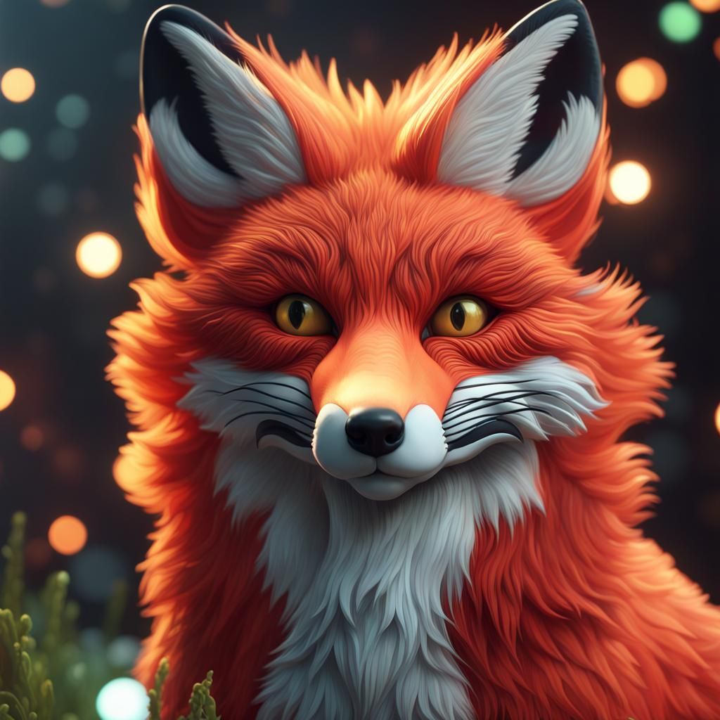 Kaleidoscopic Red Fox in Clowncore Style