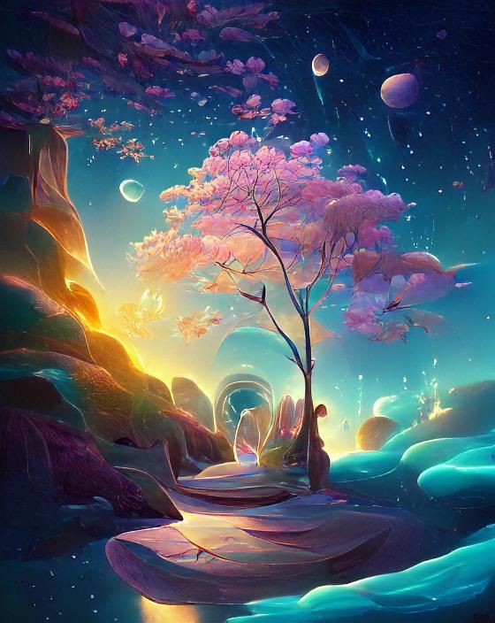 Astral Zen Garden in Space, Digital Painting