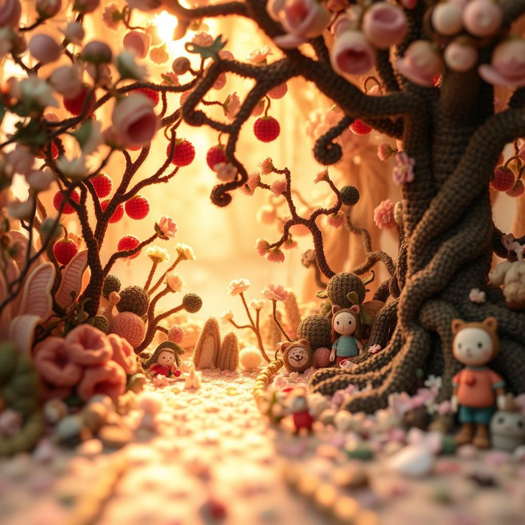 Crocheted Dreamscape in Miyazaki and Murakami Style