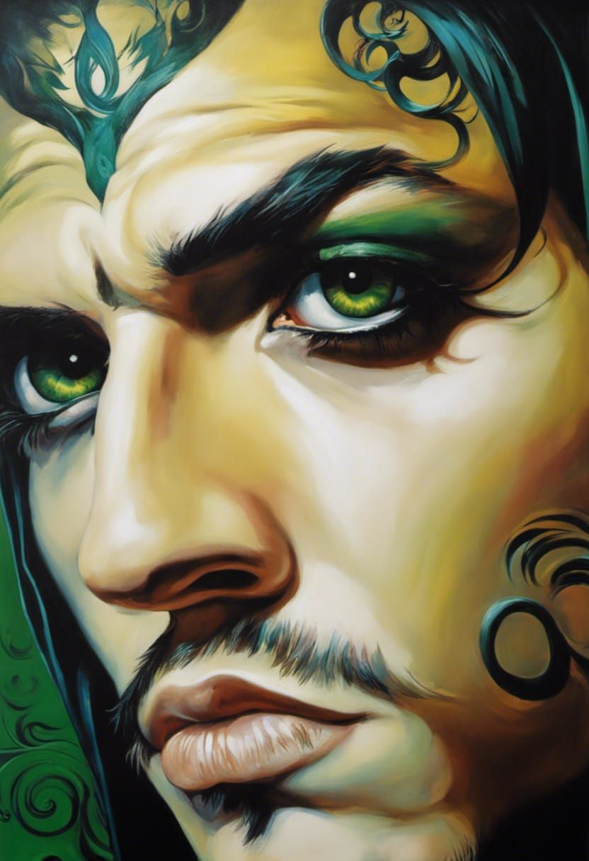 Gothic Emo Man Portrait in Oil Painting Style