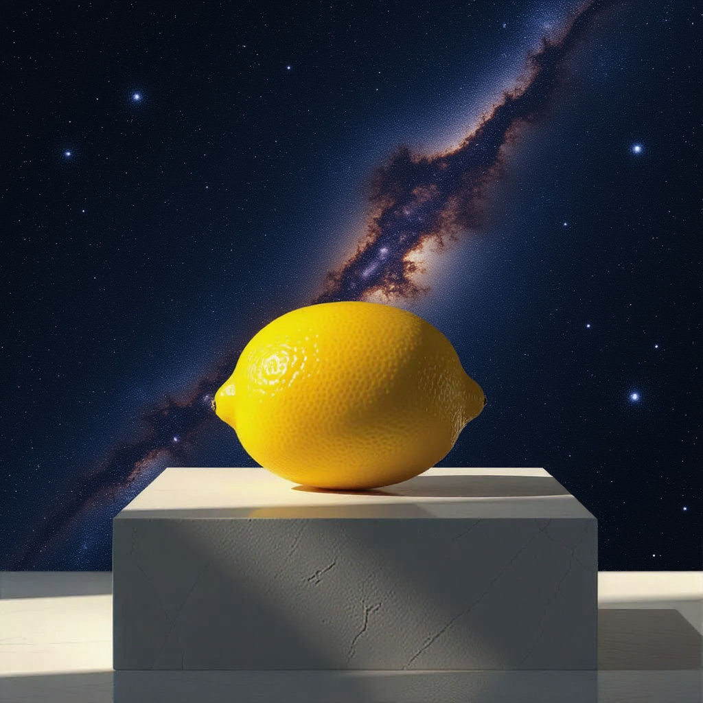 Lemon on Pedestal in Art Gallery: Hyperrealistic Still Life