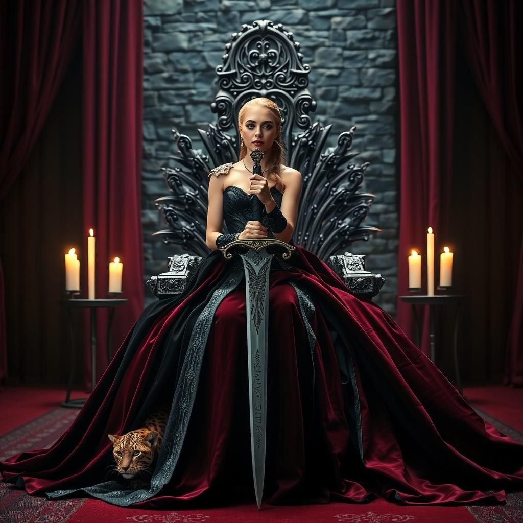 Daenerys Targaryen Cosplay with Leopard and Damascus Sword