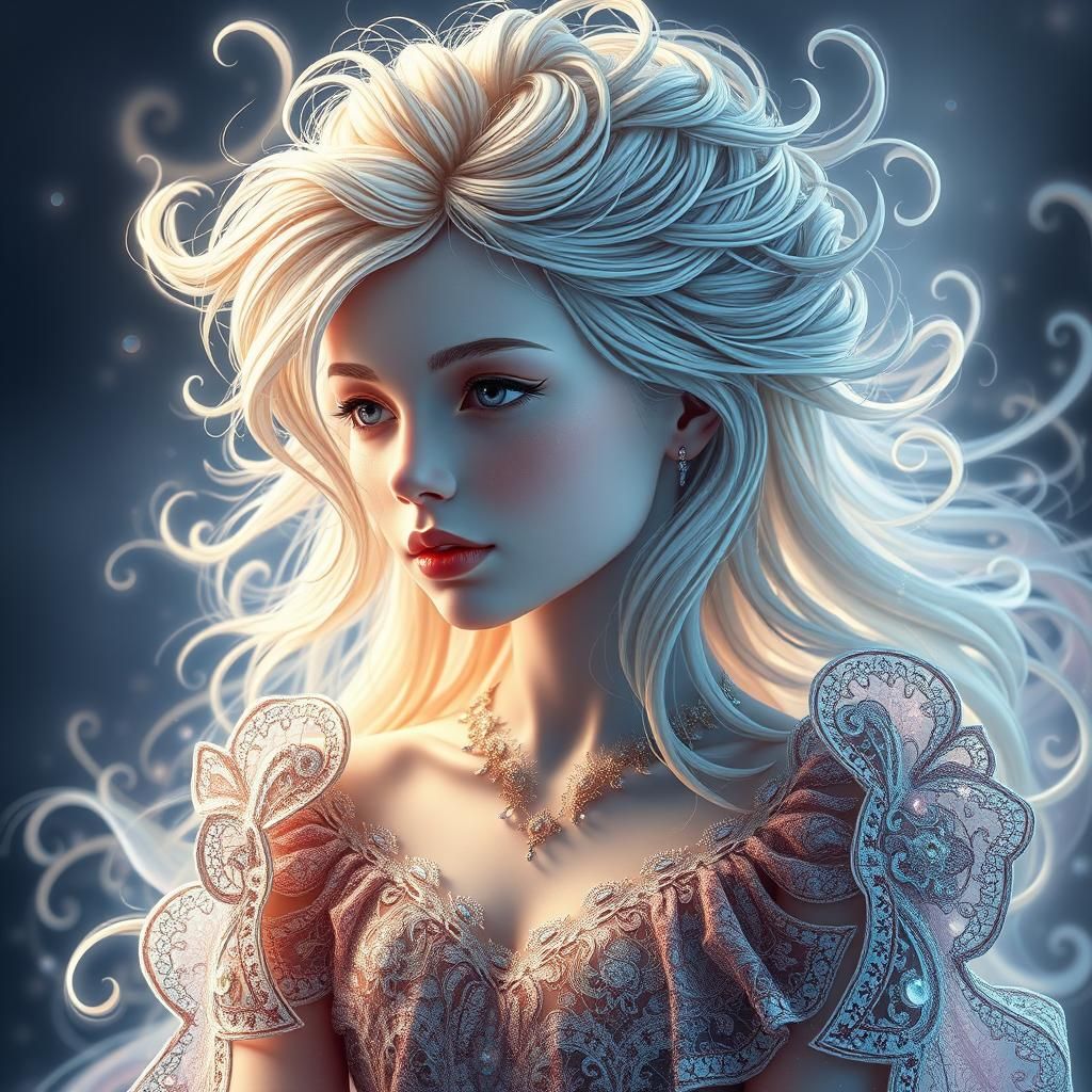 Blonde girl extremely beautiful 
abstract vector fractal, wa...