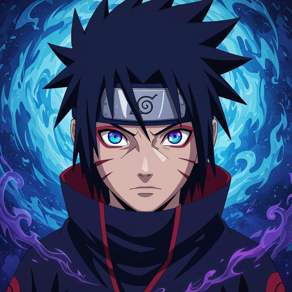 Ninja with Eternal Sharingan in Anime Style