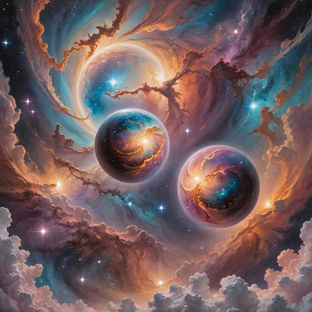 Two large spheres, in the first sphere is the milky way gala...