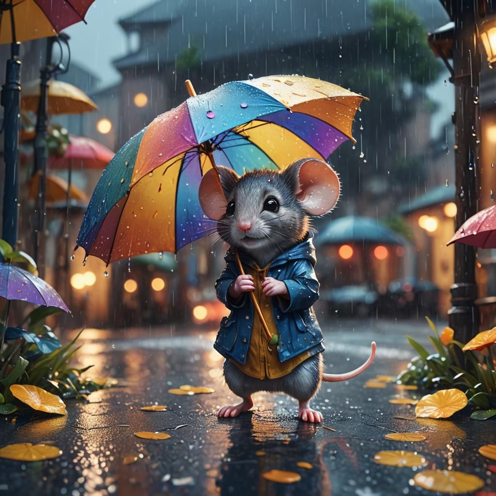 Mouse with Umbrella: Whimsical Digital Matte Painting