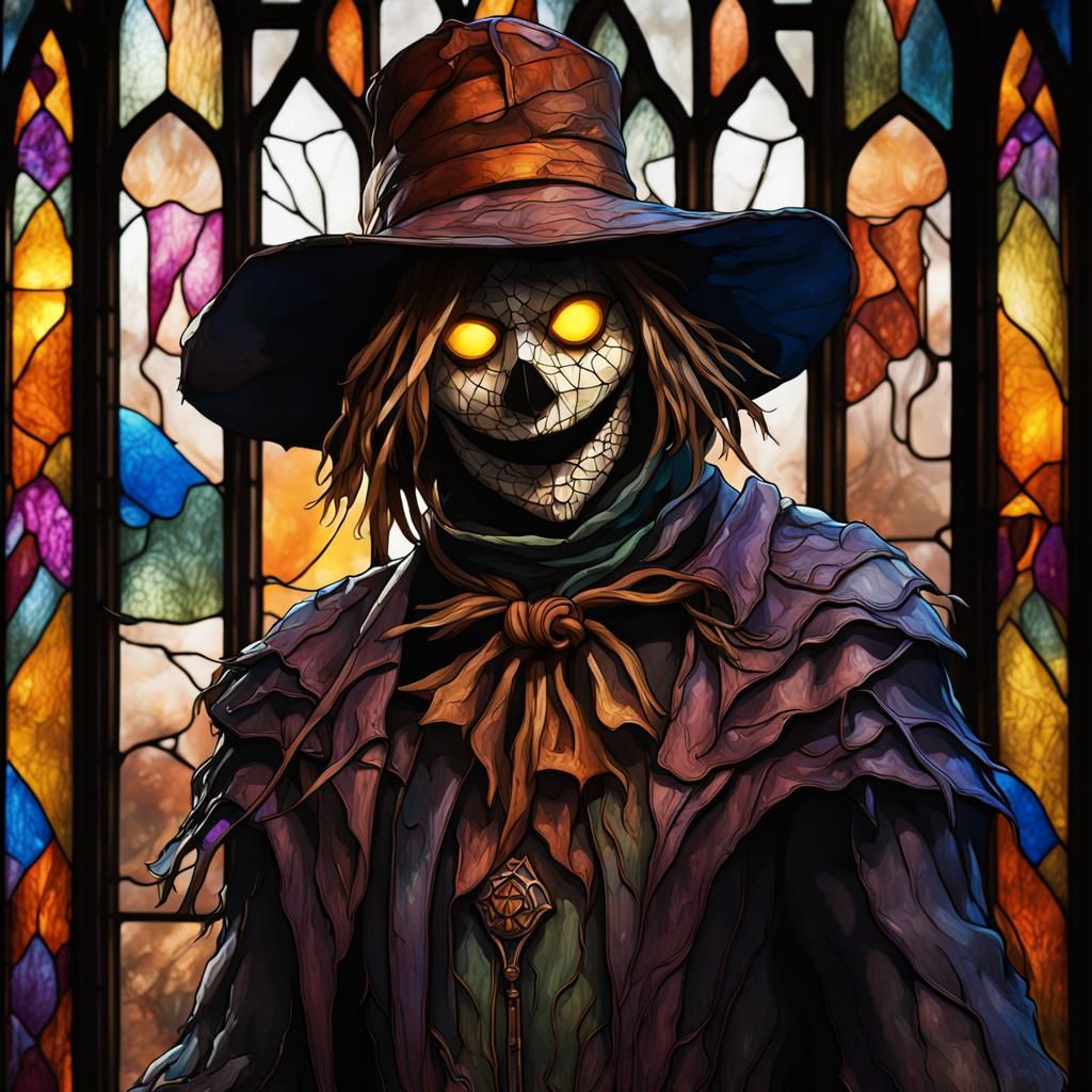 Stained Glass Scarecrow in Cathedral: Fantasy Art
