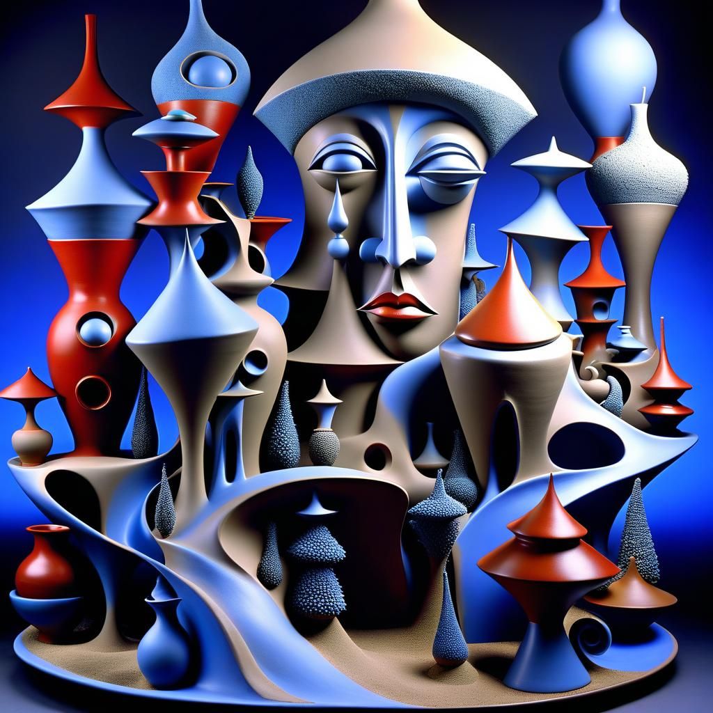 Tears in eye Face surrealism Jim Warren  Pottery clay Yves Tanguy surrealism red Pottery clay sculpture Yves Tanguy Pott...