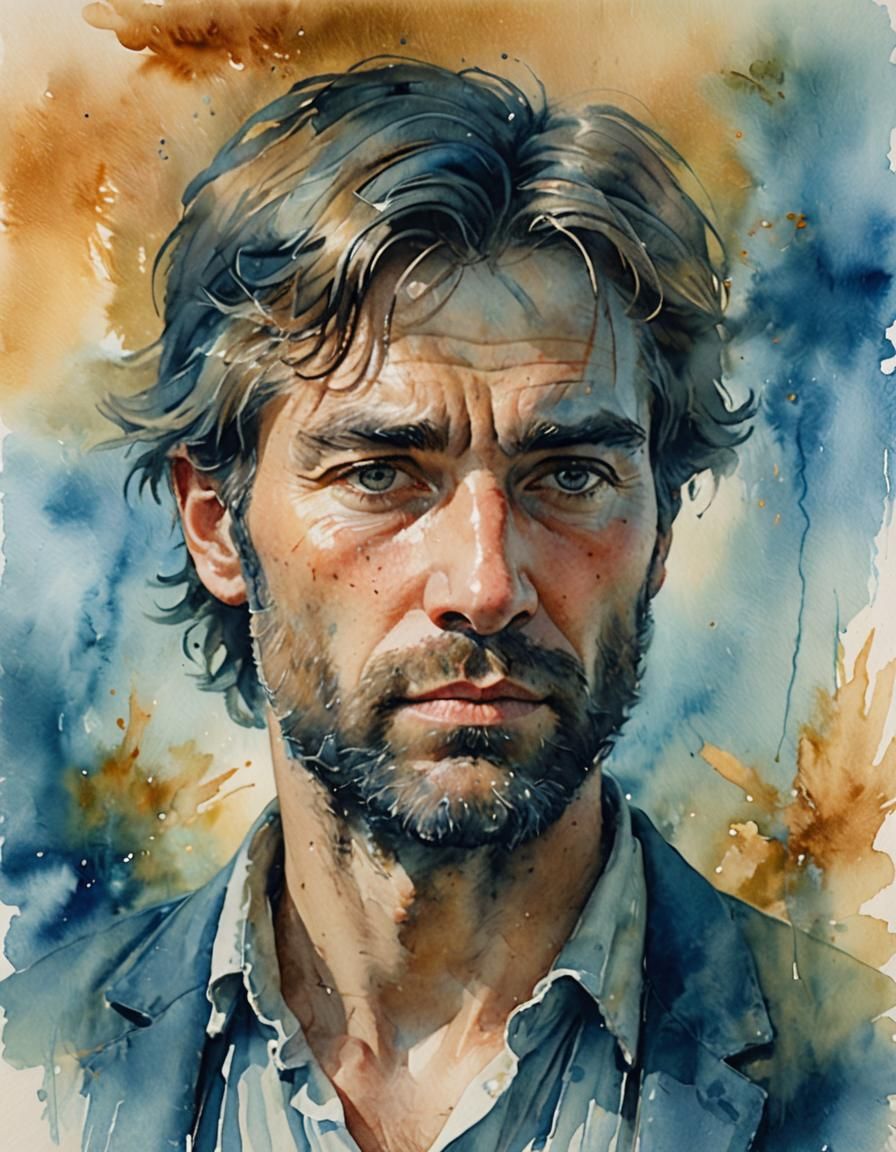 Split Face Portrait in Watercolor Style