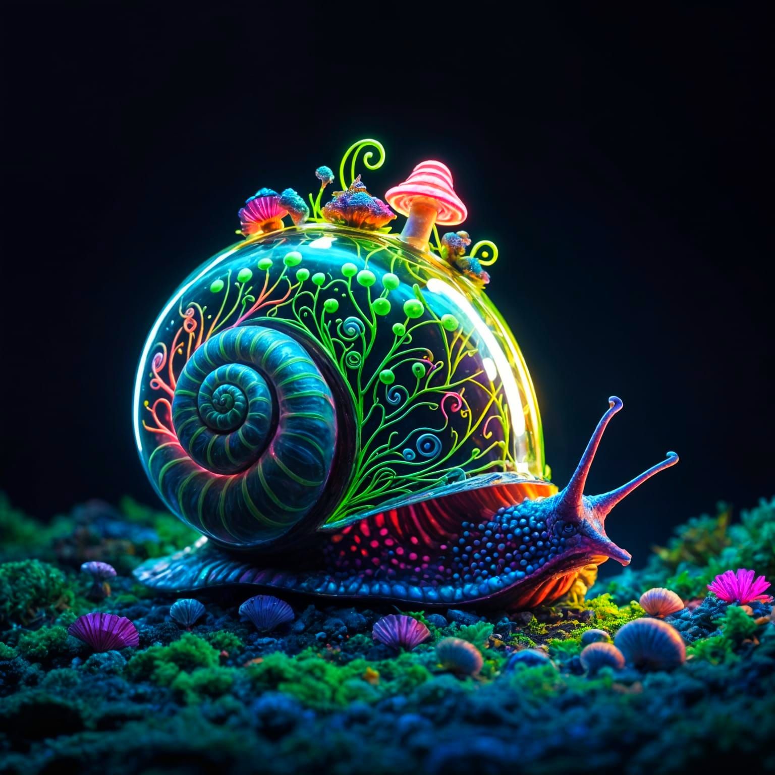 Fluorescent Snail with Miniature Fantasy World