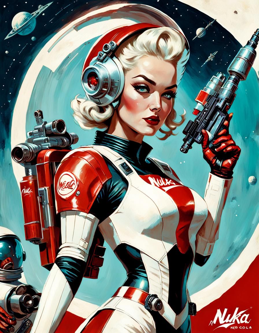 Nuka Girl Sci-Fi Pin-Up Poster in Retro Style