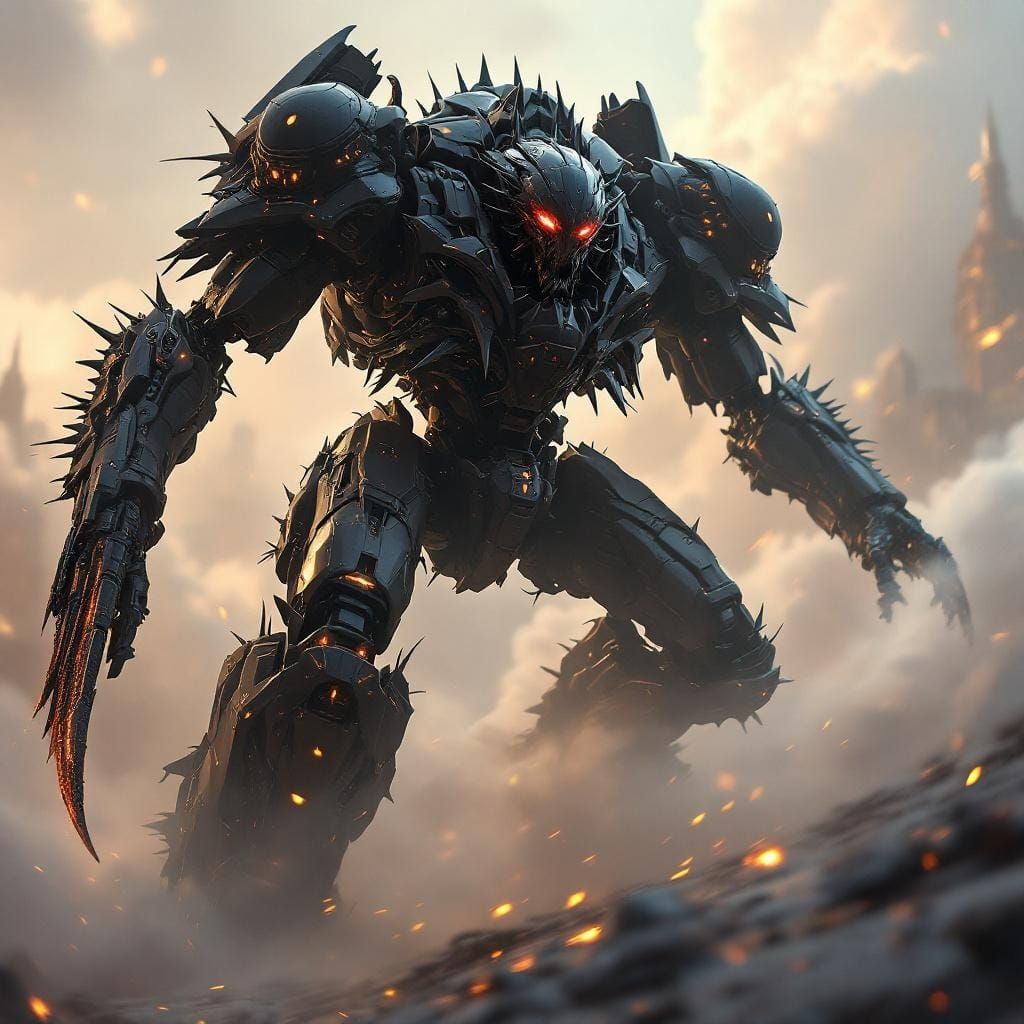 Menacing Battle-Mech on Alien Planet in Sci-Fi Style