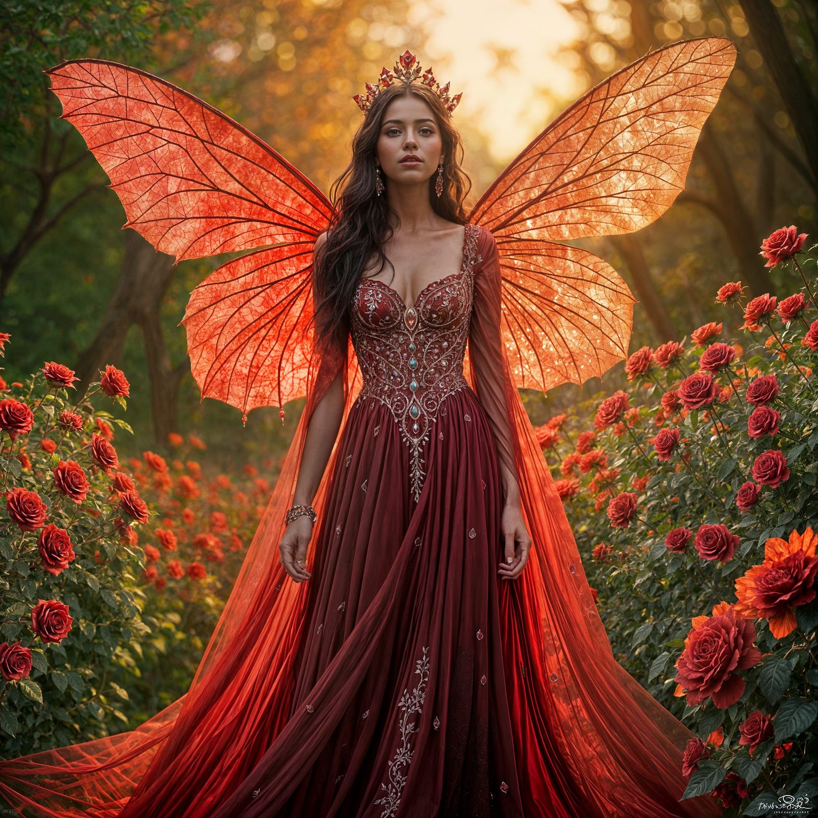 Regal Faerie Queen of the Enchanted Garnet Rose Garden