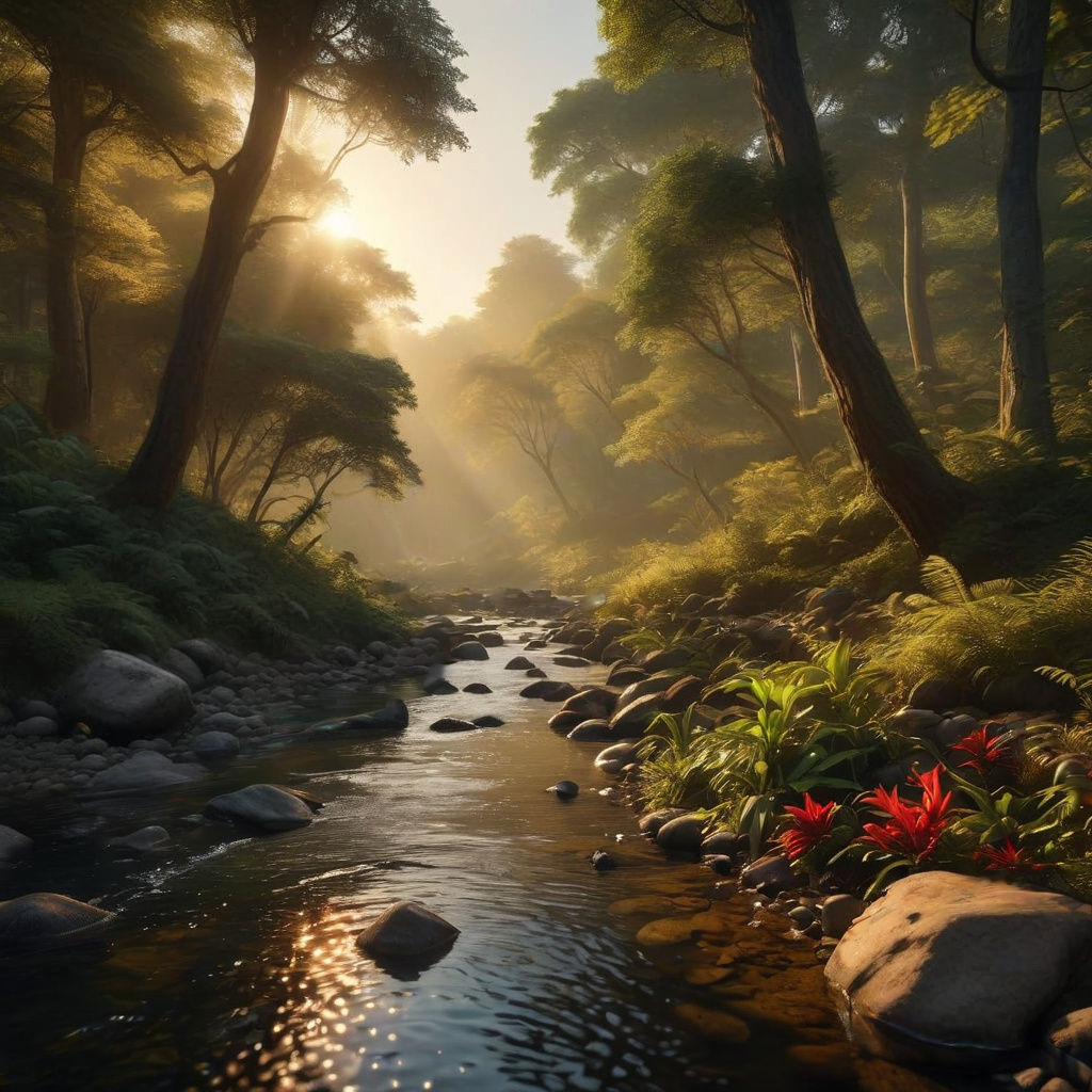 Hyperrealistic Tropical Forest Scene with Dimetrodon Drinkin...