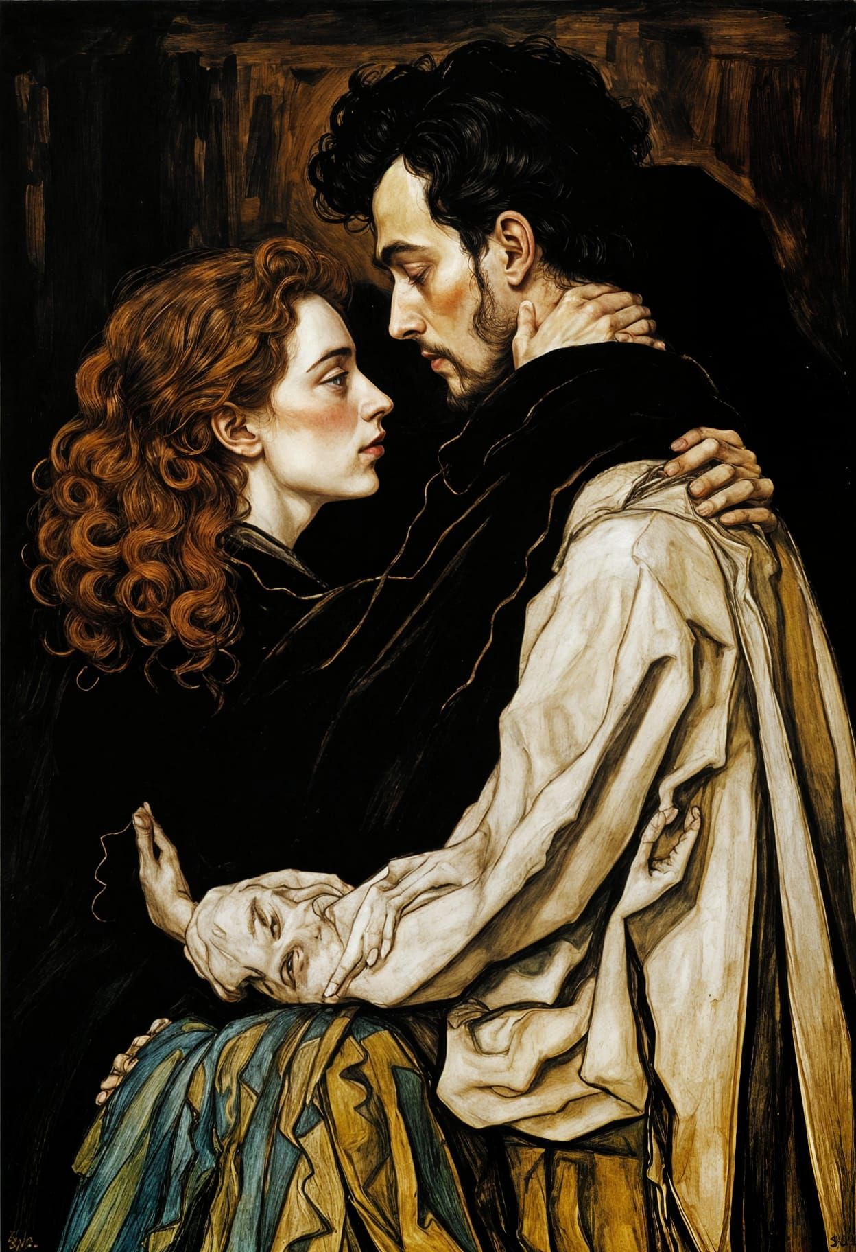 Passionate Embrace in Contrasting Colors