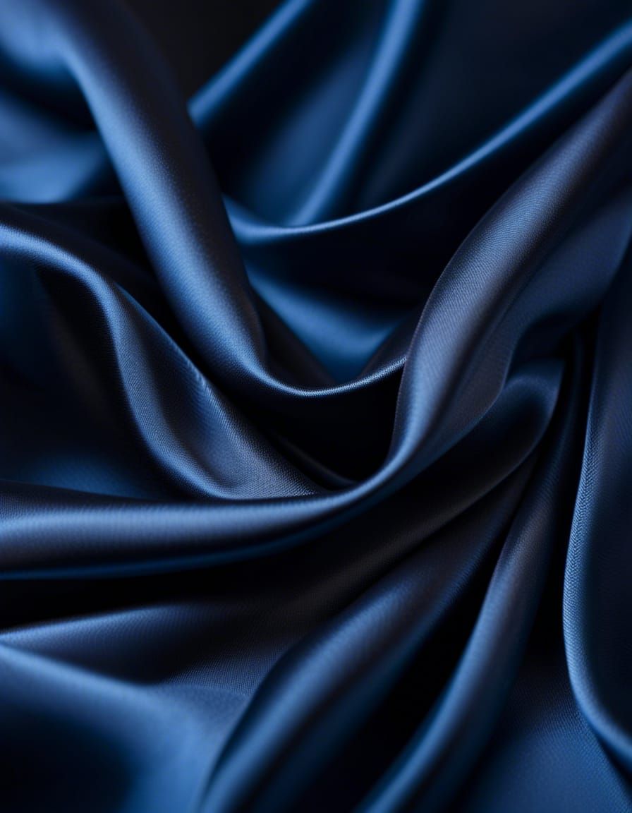 Elegant Close-Up of Deep Blue Silk Fabric