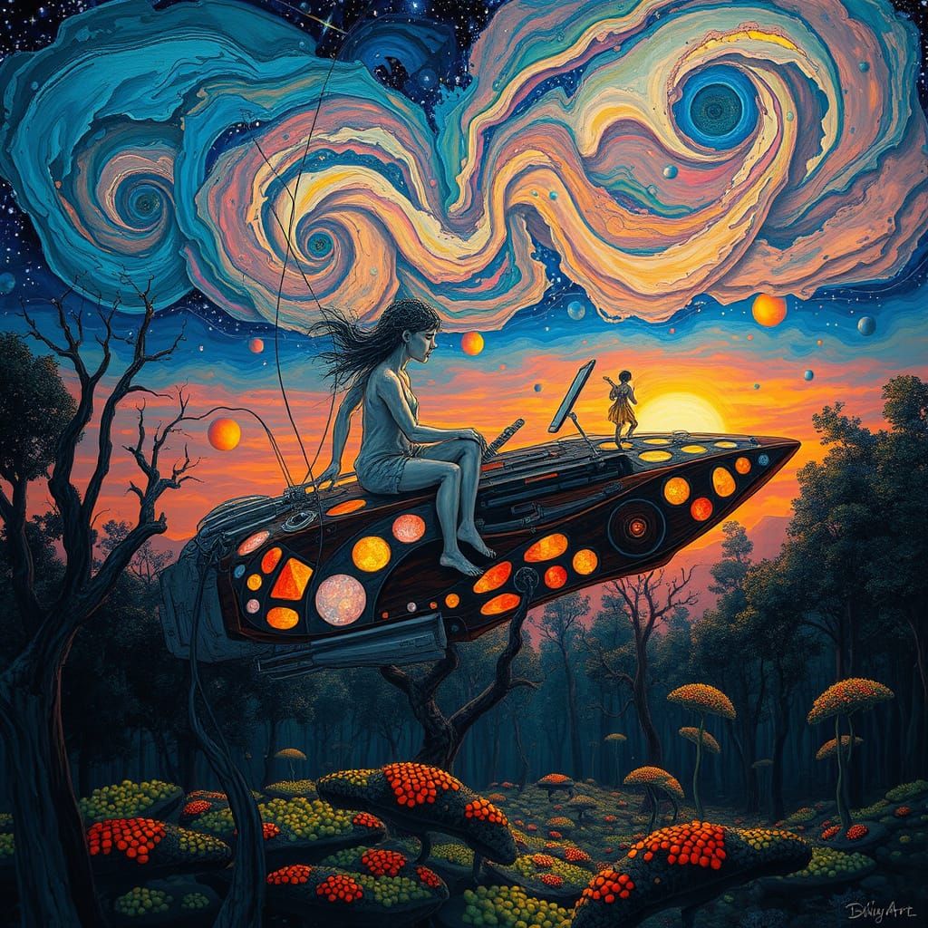 Surrealist Masterpiece with Ethereal Poets and Futuristic My...