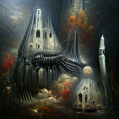 Futuristic Gothic Cathedral in Space: Photorealistic Horror
