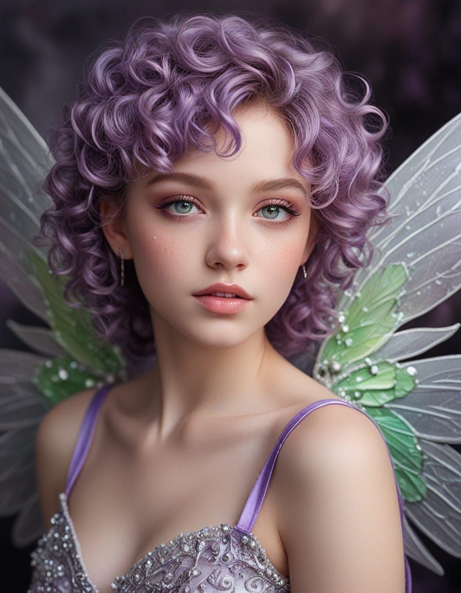 Fairy Portrait with Violet Curls in Whimsical Realism