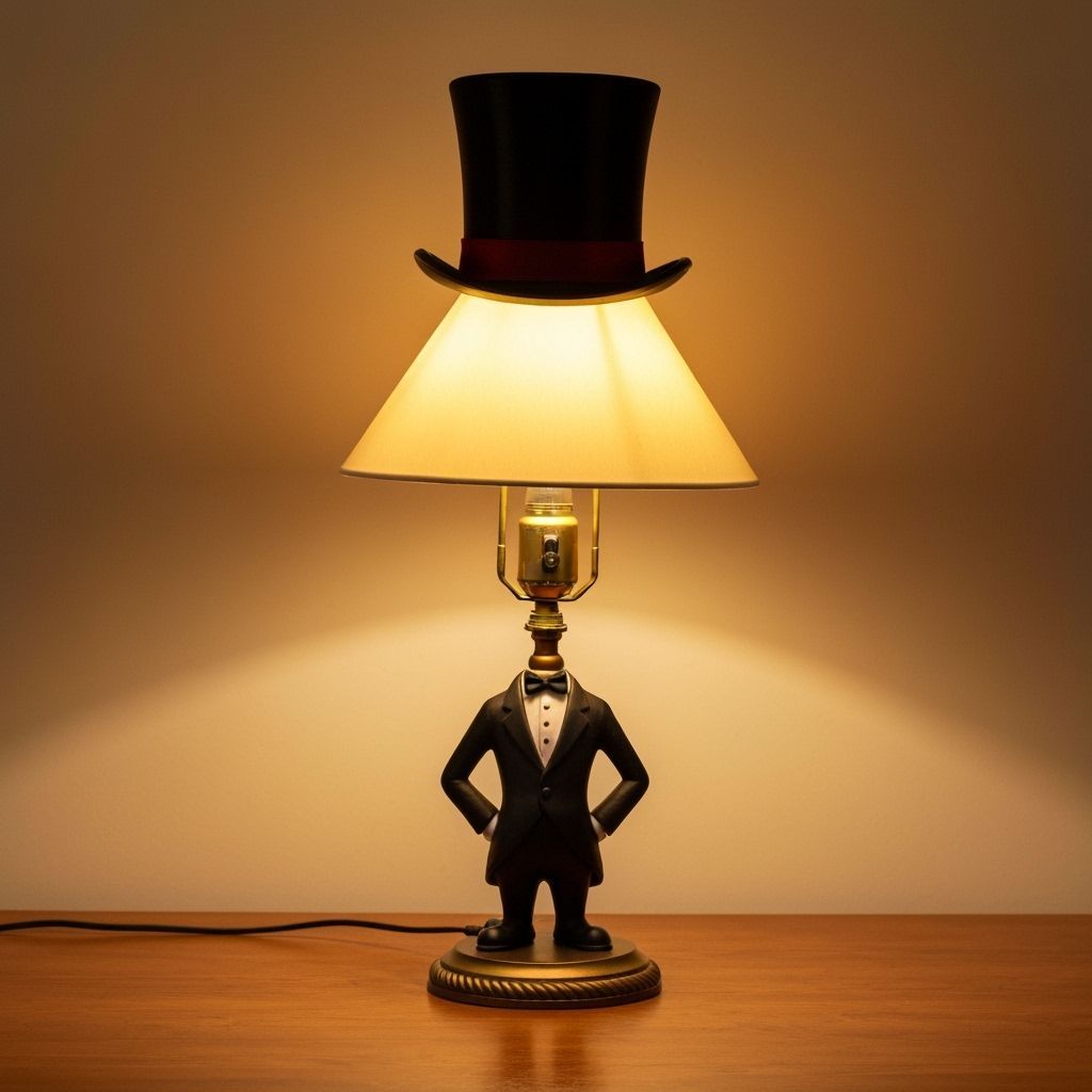 Anthropomorphic Table Lamp Wearing a Top Hat