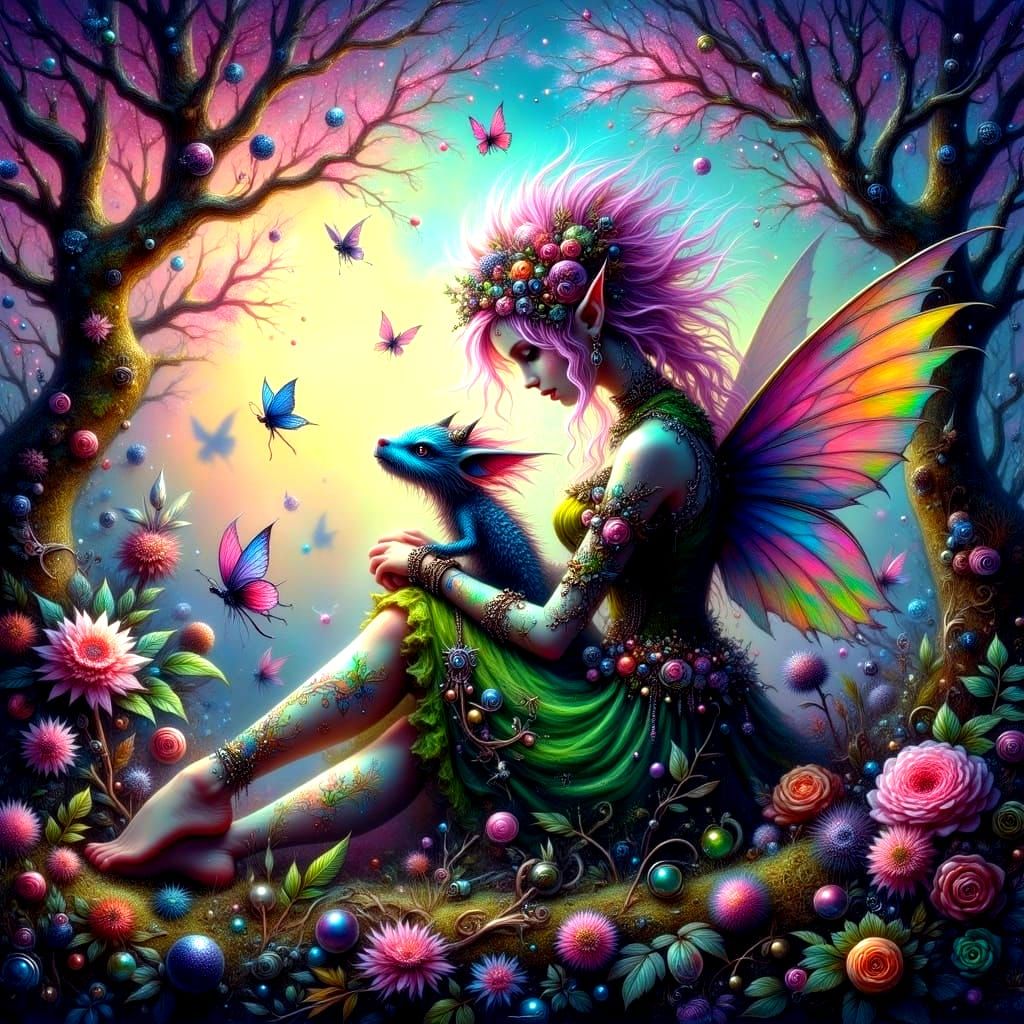 Surreal Fantasy Scene in Whimsical Fairy Punk Style