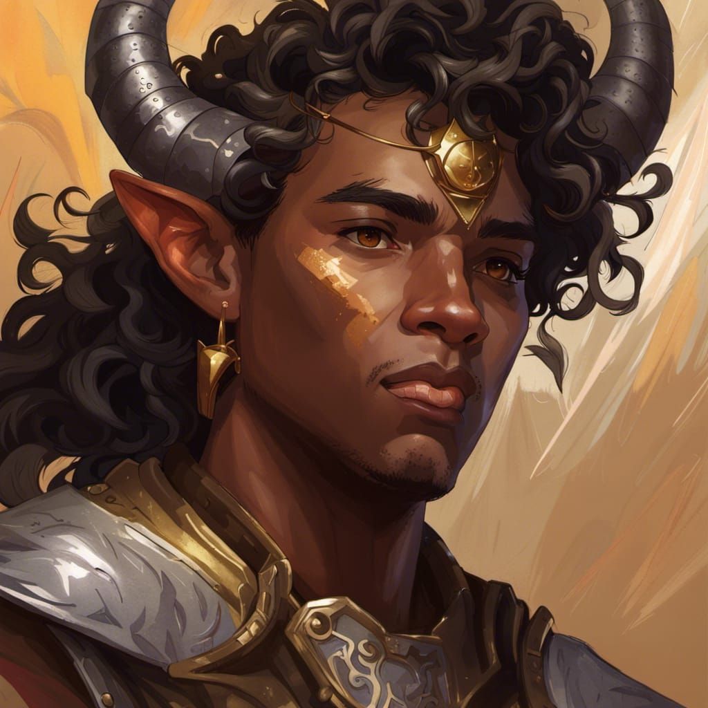 Tiefling Teen Paladin Portrait in Digital Art Style