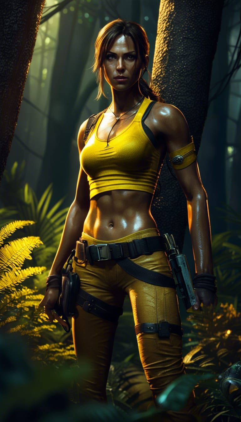 Lara Croft in Forest at Night: Photorealistic 8K