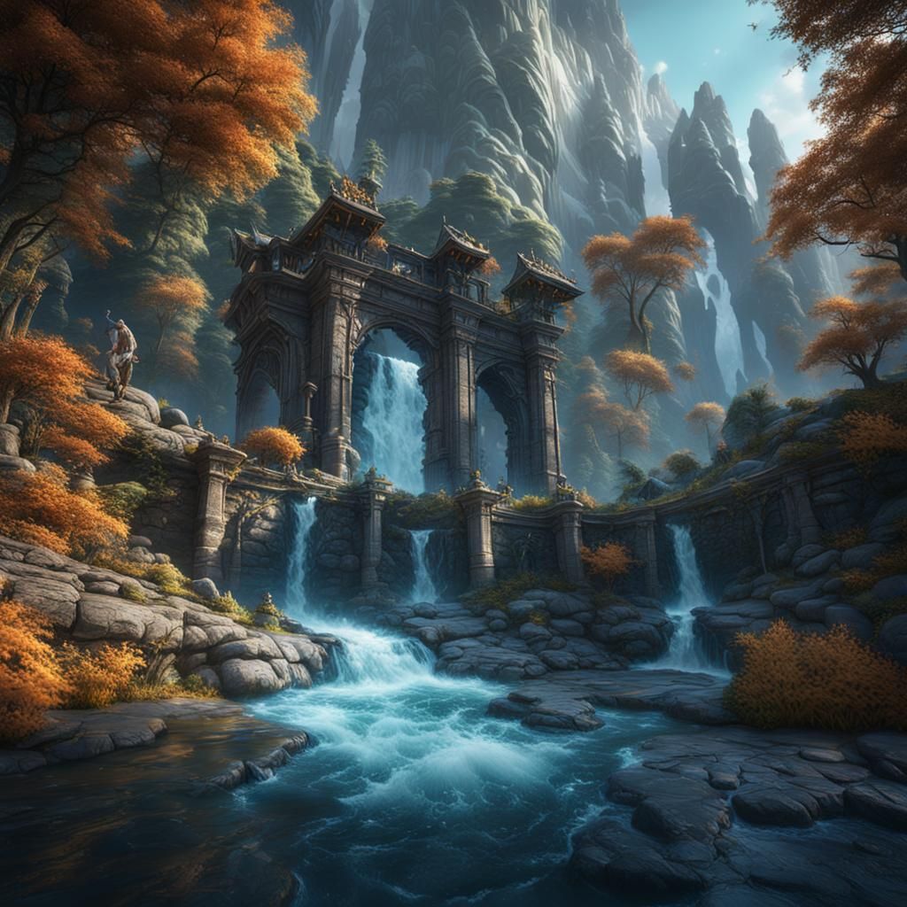 Fantastical Running Water in Detailed Matte Painting
